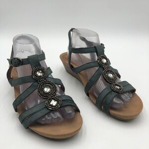 Cobb Hill Wedge Gladiator Sandals Women's Size 10 M Blue Leather‎ Beaded jeweled